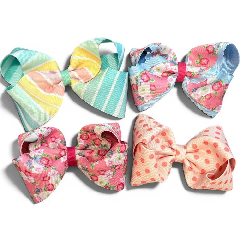 Girls Large Hair Bows Set of 4 Matilda Jane Made to Match Grosgrain Ribbon 6